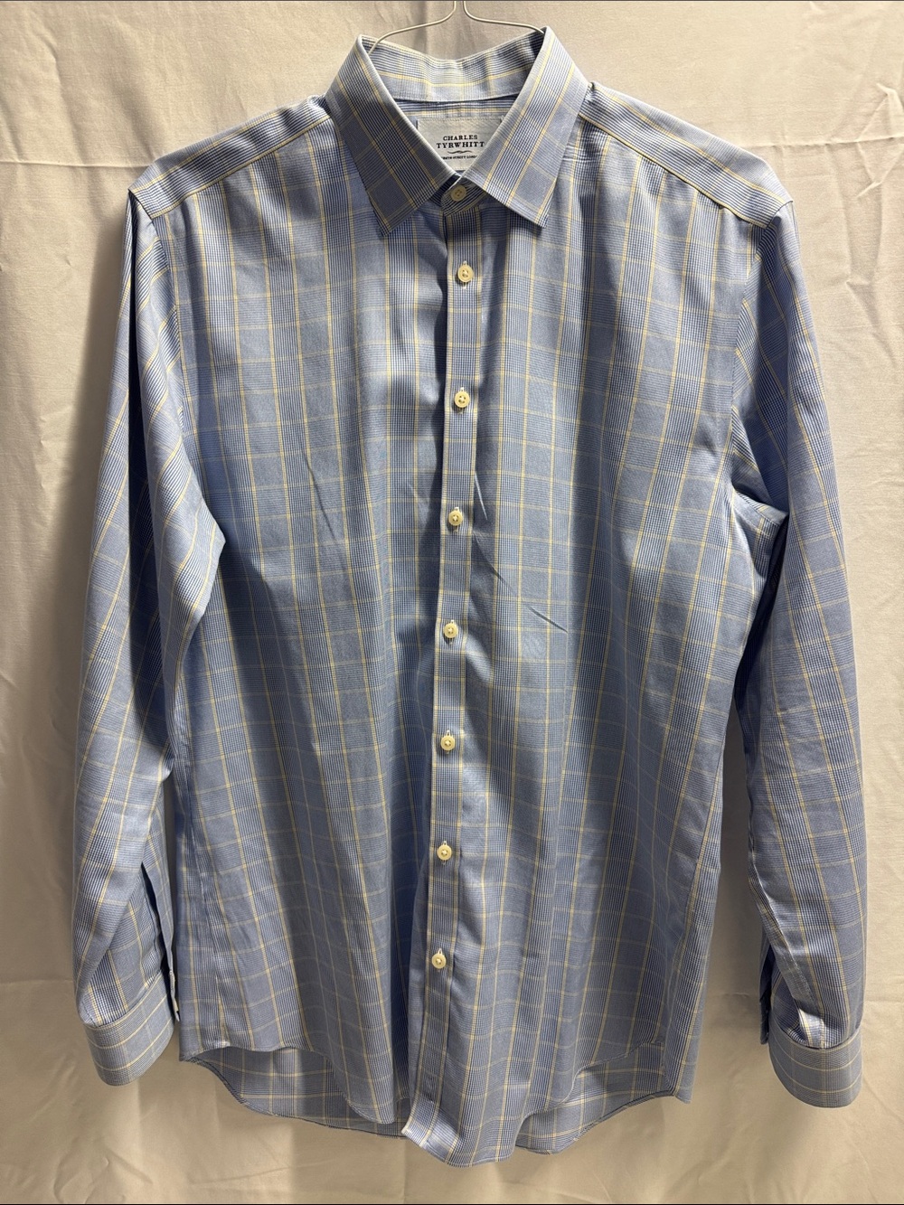Charles Tyrwhitt Non-Iron Extra Slim 16/35 Blue Yellow Windowpane Dress Shirt